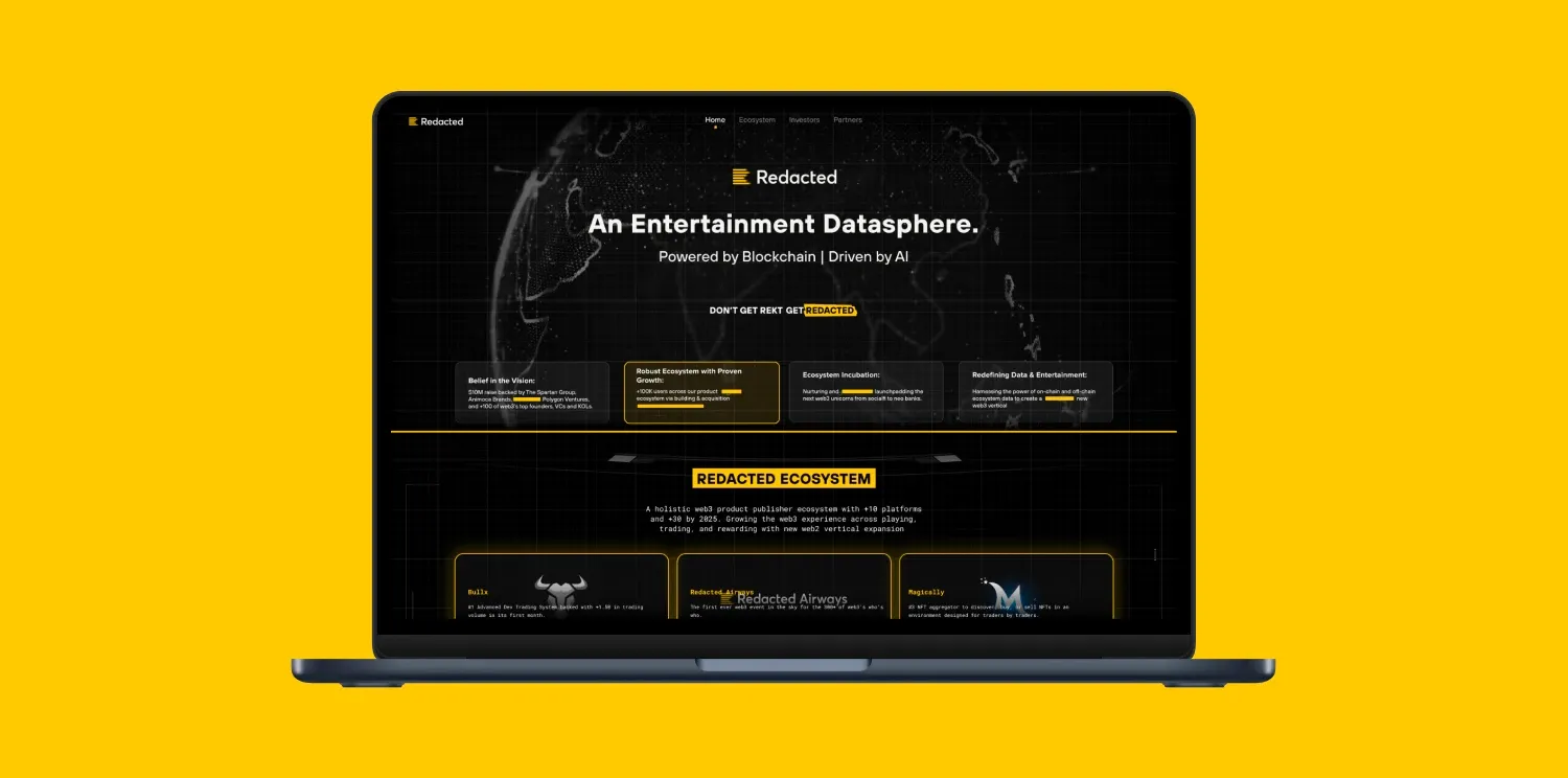 Redacted website on a laptop