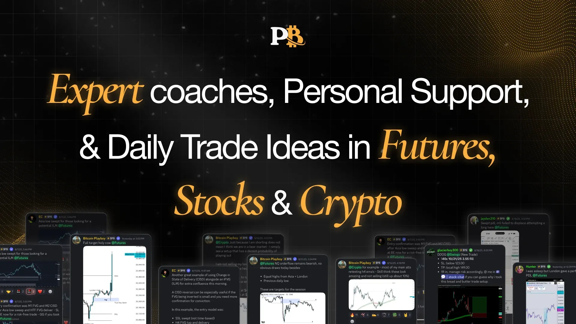 Gallery image: expert coaches, personal support and daily trade ideas in futures, stocks and crypto