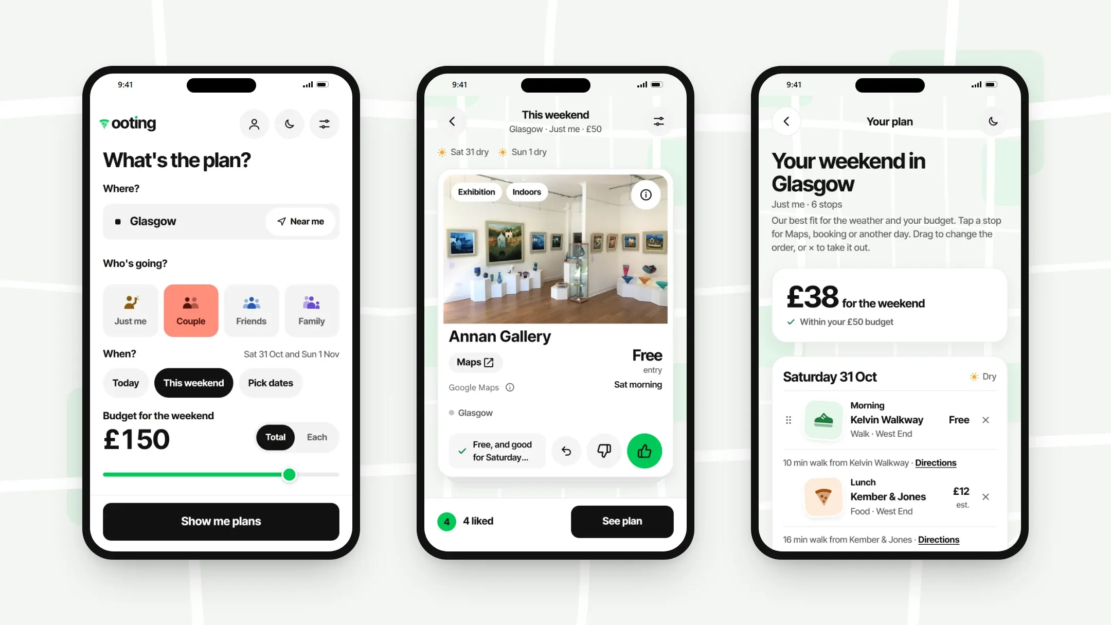 Ooting setup, deck and plan screens on a phone