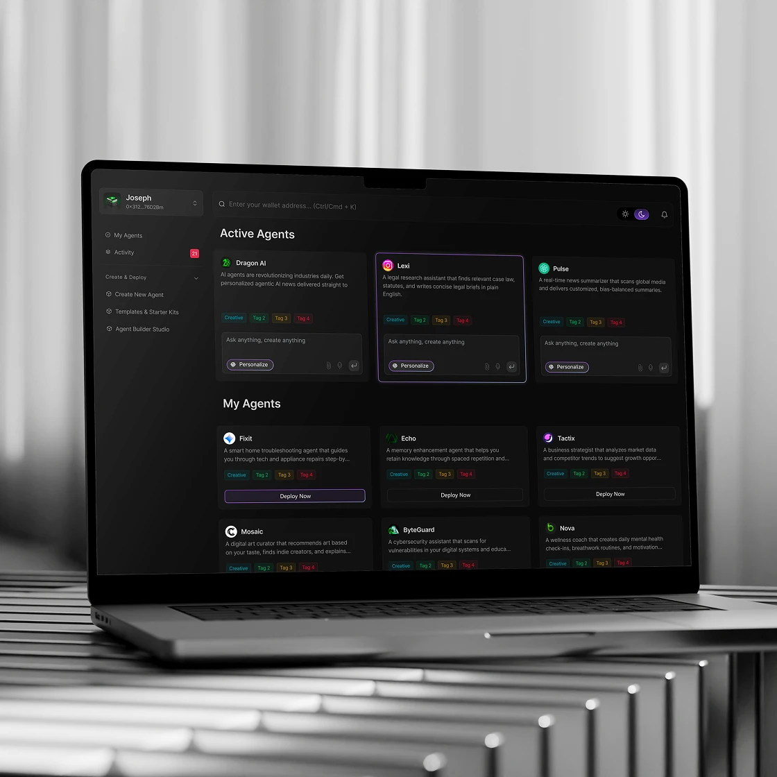 AI agents dashboard on a laptop